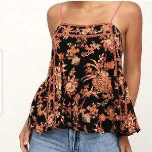 Free People Black and Orange Floral Camisole
